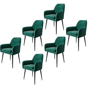 GEIRONV Fluwelen eetkamerstoelen set van 6, for woonkamer slaapkamer make-up stoel zwart stoelbenen lounge stoel 40 × 40 × 76cm Eetstoelen (Color : Green)