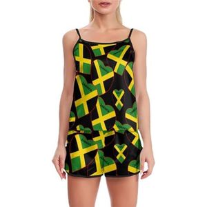 Jamaica Vlag Hart Grappige Pyjama Set Voor Vrouwen Verstelbare Tank Top En Shorts Homewear Gedrukt
