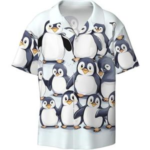 OdDdot Veel schattige baby pinguïns schets print heren jurk shirts atletische slim fit korte mouw casual business button down shirt, Zwart, XXL
