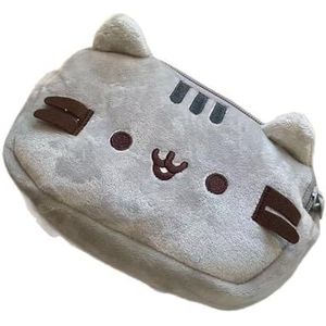 Cute Cartoon Cat potlood doos, grote capaciteit dubbele rits pluisje pen tas voor potlood pen make-up borstel kantoor opvangzak (grijs)