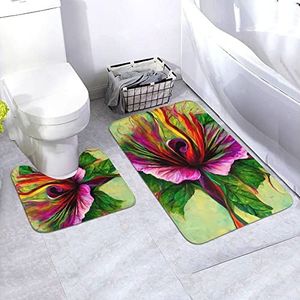 BVMPRS Gekleurde bloemen bedrukt schattig badkamer tapijten wasbaar,antislip badkamer U-vorm toiletmatten sets 2 stuk