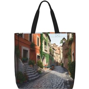 VTCTOASY Street of Italy Print Vrouwen Tote Bag Grote Capaciteit Boodschappentas Mode Strandtas Voor Werk Reizen, Zwart, One Size, Zwart, One Size