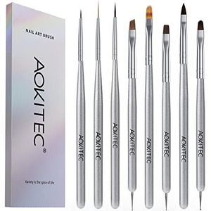 8 Stuks Nagel Borstel Kit, Aokitec Acryl-nagelborstel Nagelkunst Borstel Set, Gel Borstel, Diamant Pen En Liner Kwasten, Nail Art Design Borstels Tool Voor Diy Thuis Nagel Salon