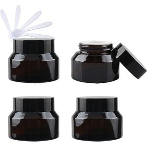 YKMYXZ, 4-pack 50 ml lege groene glazen cosmetische potten, gezichtscrème opslagcontainers potten met zwart deksel en binnenvoeringen DIY