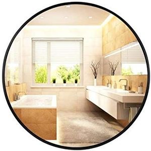 Decoratieve wandspiegel wandspiegel met metalen frame, ronde spiegel voor ijdelheid toiletten, badkamer, entree, woonkamer, zwart elegant ontwerp (maat: 60 cm)