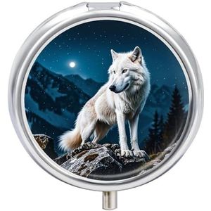 Pillendoos 3 compartimenten De Witte Wolf in The Misty Pillendoosje voor Portemonnee Draagbare Pillencontainer Metalen Medicijndoos Pillendoos Dispenser Reizen Vitamine Houder Wekelijkse Pil Organizer