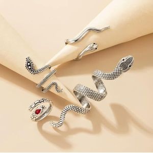 Vintage Snake dierlijke ringen voor vrouwen gotische zilveren kleur geometrie metaallegering vinger verschillende Ring Sets sieraden-19727-zilver