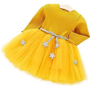 Baby Meisjes Verjaardag Jurk Gebreide Tutu Jurk Baby Prinses Tule Jurk Met Ster Tailleband Foto Props voor Kinderen (100-Geel)