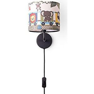 Paco Home Kinderkamer Wandarmatuur Lampenkap Stof Wandlamp Rond Jungle Dieren Jongen Meisje E27 Zoo