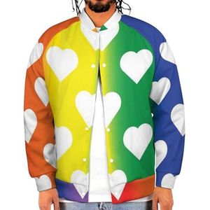 Witte Harten op LGBT Regenboog Grappige Mannen Baseball Jacket Gedrukt Jas Zachte Sweatshirt Voor Lente Herfst