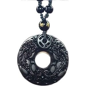 Met de hand gesneden jade hanger, Obsidiaan Carving Circle Bixie Amulet hanger ketting Jade hanger sieraden