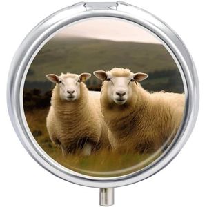 Twee Witte Schapen Pillendoos, 3 Compartiment Kleine Pil Case Waterdichte Reizen Pil Organizer voor Pocket Of Portemonnee Draagbare Mini Geneeskunde Tablet Vitamine Houder Pil Case