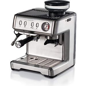 Ariete 1313, koffiezetapparaat met manometer, geïntegreerde koffiemolen, compatibel met ESE-koffiepoeder en pads, maximaal 15 bar, filter voor 1 of 2 kopjes, cappuccino-lans, 1600 W, zilver