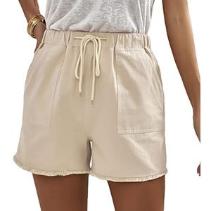 Casual Shorts, Pure Kleur, Comfortabele Machinewasbaar, Damesshorts, Elastische Taille, Huidvriendelijk met Kwastjes voor Thuis (M)