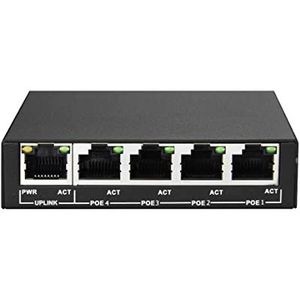 PS504E - Mini Poe Switch met 5 LAN poorts (4 PoE + 1 Uplink), Power over Ethernet, 802.3af, 802,3at, 48 V, 60 W, overdracht tot 250 meter