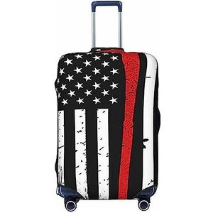 PEIXEN Red Line Brandweerman USA vlag bagage cover elastische wasbare koffer beschermer anti-kras reiskoffer cover past 45-70 cm, Zwart, M