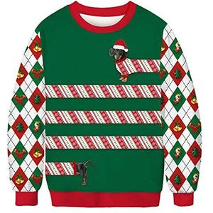 Treer Xmas Sweatshirts Unisex 3D Grafische Lelijke Kerst Paar Trui Casual Lange Mouw Ronde Hals Vrouwen Mannen Tops Grappig Gedrukt Herfst Winter Truien Sweatshirt, Groen, XXL