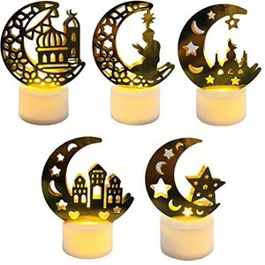 Led-kaars, 5 energiebesparende Eid Ramadan lampen voor festivaldecoratie (zwart)