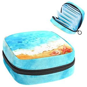 Maandverband Opbergtas, Menstruatiecup Pouch Tampon Bag, Periode Pads Houder Organizer voor Vrouwen Meisjes, Conch en Zeester