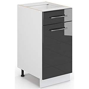 Livinity Onderkast keuken, Fame-Line, antraciet hoogglans/wit, 40 cm, AP eiken