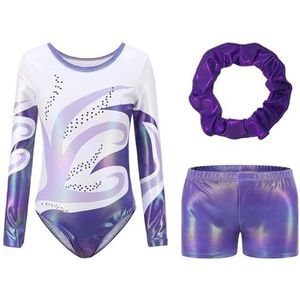 Turnpakje Gymnastiekpak Gymnastiekpak met Body Shorts Haarband Kinderen Meisjes Patchwork Gedrukt Turnpakje Mouwloos Pak Jumpsuit Trainingspak Sportpak (Colo