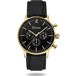 Elysian Gouden Heren Horloge met Croco Lederen Horlogeband 43mm