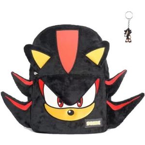 GDFENDU Anime Hedgehog Shadow pluche rugzak met sleutelhanger, 43 cm game pluche gevulde cartoon speelgoed boekentas., Zwart, 17in