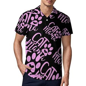 Cat Paw Mama golfpoloshirt voor heren, zomer, korte mouwen, casual, sneldrogend, XL