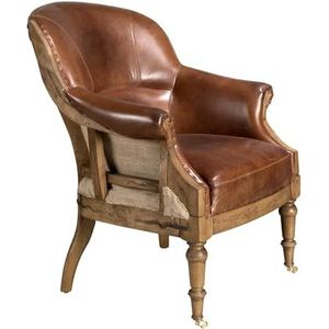 Angel CERDÁ - fauteuil met armleuningen - comfortabel en tijdloos design - 73 x 89 x 93 cm - bekleding van rundleer in cognac-bruin met poten van notenhout