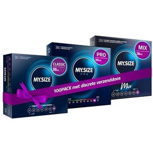 MY.SIZE 100 Condooms 69 mm Megaset Classic+Mix+Pro I Maat 1 I 100 stuks voordeelverpakking I Extra dun Premium condoom I Zeer dun gevoelig I Dunne wand I Vegan condooms I Condooms voor mannen