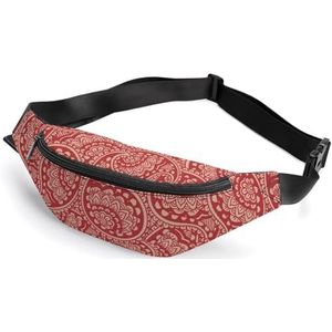 Rode Paisley Gedrukt Fanny Pack Crossbody Verstelbare Taille Riem Tas Voor Mannen Vrouwen Reizen Wandelen Outdoor