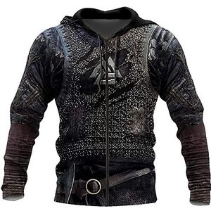 Mens Viking Keltische Wolf Tatoeages Full Zip Sweatshirt, Noorse Mythologie Odin Symbool Hoodie Pullover Jas, Lente Casual Vintage Lange Mouw Tops Streetwear