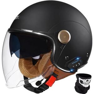Bluetooth Motorhelm Jethelm Met Vizier ECE Goedgekeurde 3/4 Half Open Motorhelm Met Luidsprekermicrofoon Voor Dames En Heren Voor Scooter Racing Valhelm A