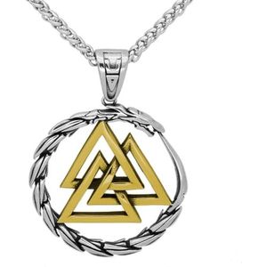 Ouroboros Ketting Voor Mannen - Viking RVS Valknut Odin Driehoek Symbool Hanger Ketting - Handgemaakte Heavy Duty Chunky Vintage Dragon Animal Amulet Sieraden (Color : Gold_60CM)