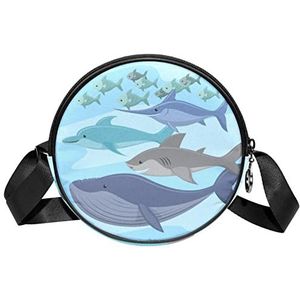 Messenger Bag Shark Patroon Crossbody Tas voor Vrouwen Rond, Meerkleurig, 6.7x6.7x2.3 in, Sling Rugzakken