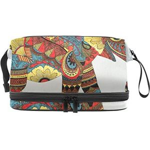 Grote capaciteit reizen cosmetische tas,Indiase stijl eleophone tekening, make-up tas, waterdichte make-up tas organisator, Meerkleurig, 27x15x14 cm/10.6x5.9x5.5 in