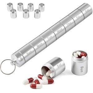 Aluminum Keychain Pill Holder, Small 7 Day Pill Organizer 1 Time A Day, Travel Pill Case Waterproof, Outdoor Pill Bottle (Size : Silver)