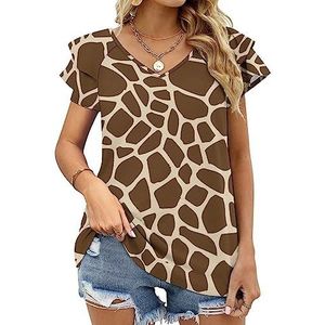 Giraffe print dames casual tuniek tops ruches korte mouwen T-shirts V-hals blouse T-shirt