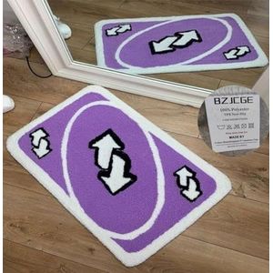 Leuke retro speelkaart gebied tapijten voor slaapkamer, badkamer, keuken, esthetische funky slaapzaal college antislip vloermat, gamekaart trendy grappig pluimtapijt (Uno Card Paars, 80 x 120 cm)