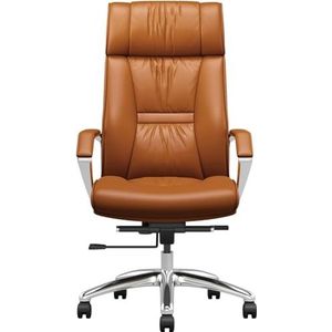 SAFWELAU Armstoel Executive Bureaustoel echt lederen computerstoel, hoge rug ergonomische stoelen met rugleuning kantelen en gladde rollende wielen (kleur: oranje)