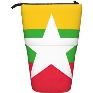Evengigy Vlag van Myanmar Print Leuke Etui met Zip Verstelbare Stand Potlood Houder Grappige Make-uptas, Zwart, Eén maat, Tas Organizer