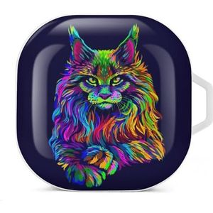 Neon-gekleurde Maine Coon kat portret oordopjes hoesje compatibel met Samsung hard shell beschermhoes wit stijl