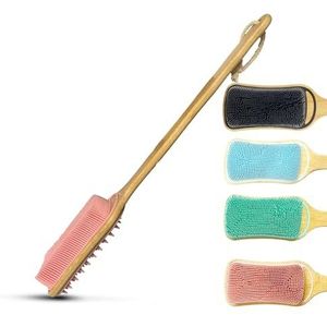 Rexzono Siliconen rugscrubber voor de gevoelige huid, exfoliërende lichaamsscrubber, badborstel met lange steel, loofah voor douche, zachte reinigingsscrub voor vrouwen en mannen, gemakkelijk schoon