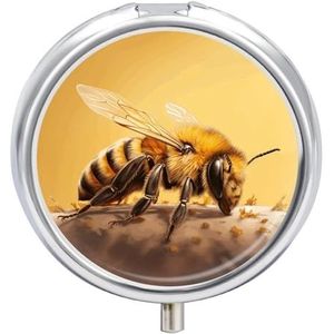 VBFKL Pillendoos 3 compartimenten geneeskunde pillendoosje draagbare ronde pillendoos week pillenhouder container voor vitamine geneeskunde supplement een gele bij kleine pillenorganisator