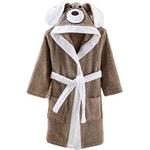 Badjas Kind Jongen Badstof, Superzacht Turkse Katoen, Met Capuchon, Absorberend, Comfortabel, Dikke Kinderbadjas voor Kinderen, Hund, Bruin (9-10 Jaar)