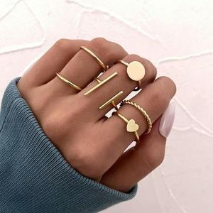 Vintage Koreaanse gouden zilveren kleur parel ringen Set sieraden voor meisjes vlinder holle hart Ring voor vrouwen - AR0050