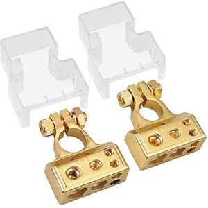 AUTOUTLET 2 stuks batterijklem, accuklem, 2/4/8/8 AWG autoaccuklemmen, positieve en negatieve accuterminal, aansluitstekker, met afdekking, goud