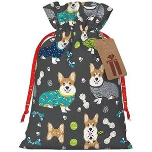Het dragen van kleding Corgi Honden Print Vakantie Trekkoord Geschenkzakken, Inpakzakken Zakken Xmas Cadeaus (Medium Klein)