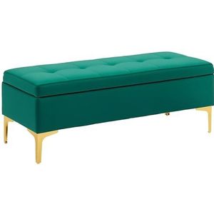 HOMCOM Zitbank met opbergruimte, gestoffeerde bank met fluwelen look, metalen poten, bedbank voor woonkamer, slaapkamer, hal, 120 x 44 x 44,5 cm, groen
