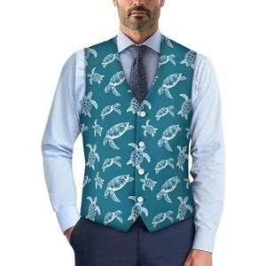 Wismoutput Heren V-hals pak vesten zachte slim fit button down jurk stijlvol blazer vest met riem aan de achterkant, zeeschildpad, S